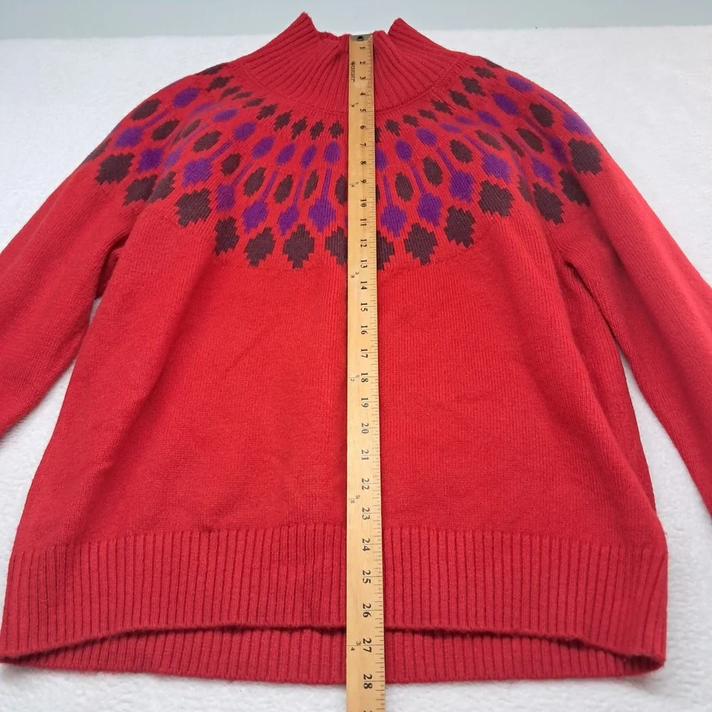 Ann Taylor Sweater Women's XXL Red Fair Isle‎ Mock Neck Wool Blend Winter